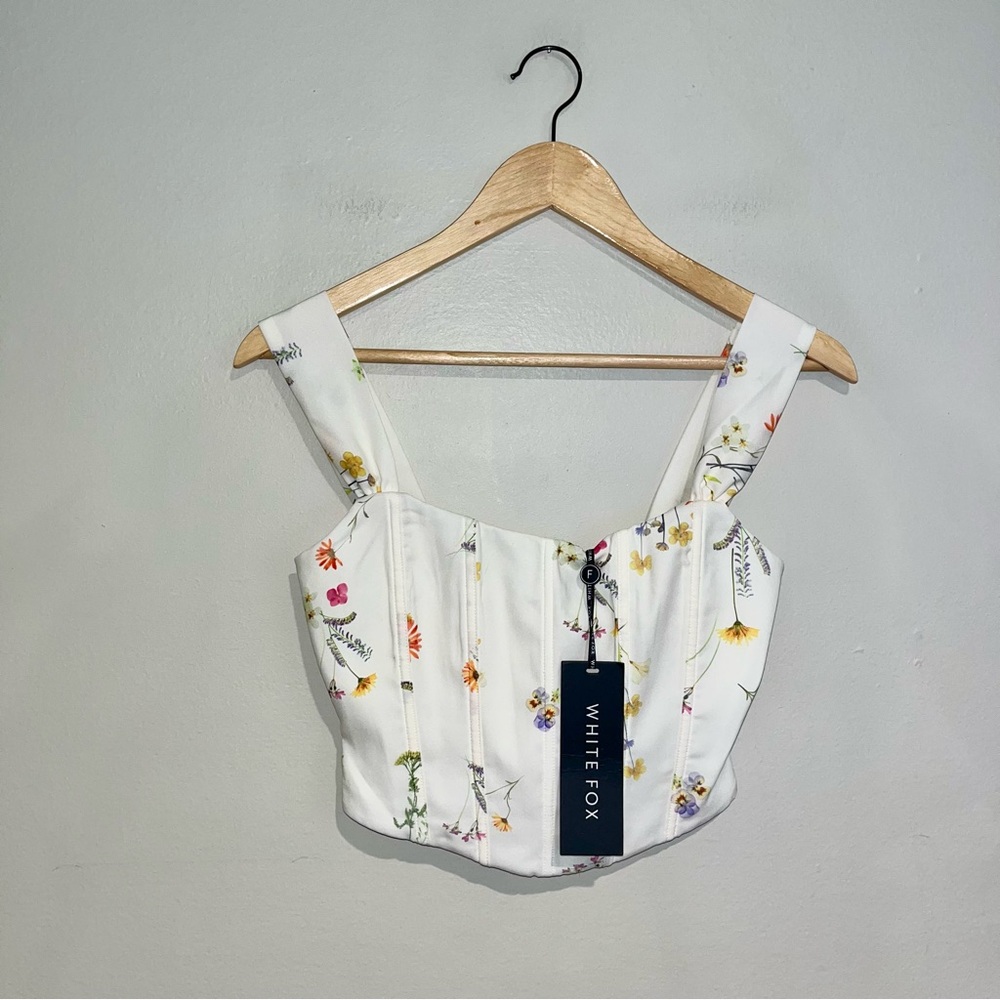 White Fox Floral White Corset Top Hollywood Dreams Bustier Dandelion Sz XS